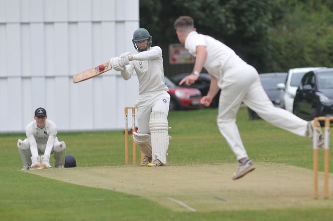 Devon Cricket League A  Division. Torquay and Kingskerswell versus Bridestowe. Torquay & Kingskeswell's Nathan Roux facing a  ball from Bridestowe's Craig Penberthy