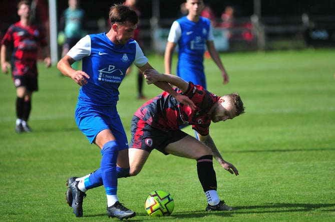 Football. FA Vase action from Bovey Tracey versus Liskeard Athletic