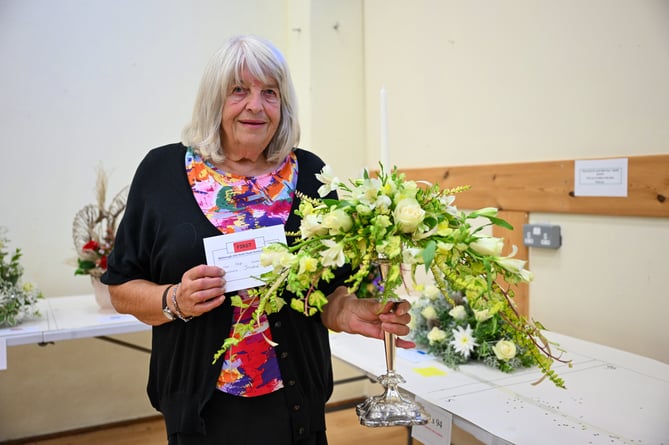 Jackie Case with her floral art entries