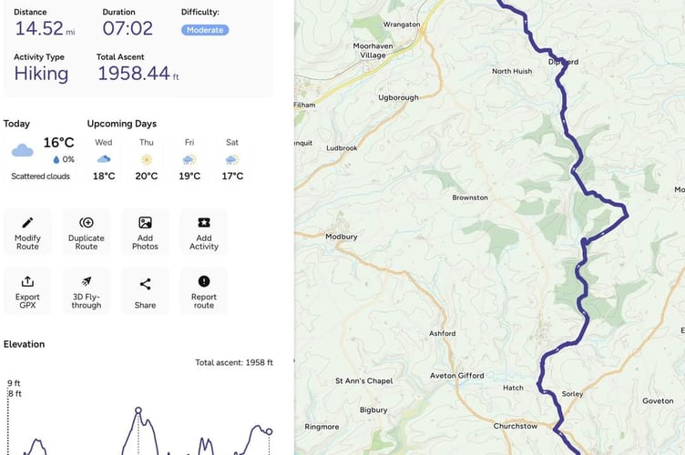 The route and stats