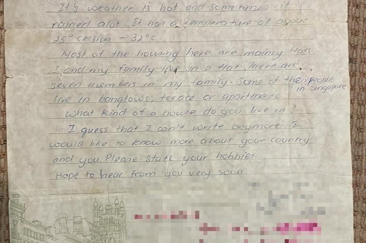 First letter sent by Alena to Chad. Photo released December 20 2024. A couple who met when they became pen pals as kids 7,000 miles apart are celebrating 30 years of marriage. Alena and Chad Benson first wrote to each other in 1986 - with no idea it would blossom into a life-long love story.Alena, from Singapore, then aged 17, initiated the exchange, writing to several people overseas - including Chad from Plymouth in Devon.Their letters continued through the 1980s and they also started exchanging cassette tapes of each other chatting - with more than 100 tapes sent between them.
